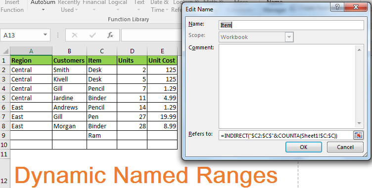 Excel named ranges