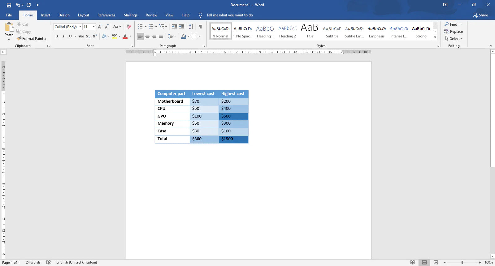 How to add and customize a table in word