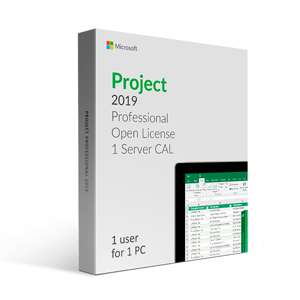 Microsoft Software Microsoft Project 2019 Professional w/ 1 Server CAL Open License